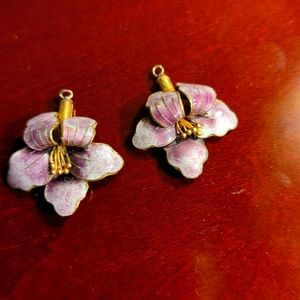 Cloisonne purple flowers earrings